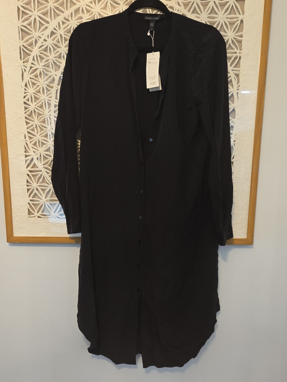 Eileen Fisher Quiet Luxury Silk Crepe de Chine Mandarin Collar Shirt Dress SP